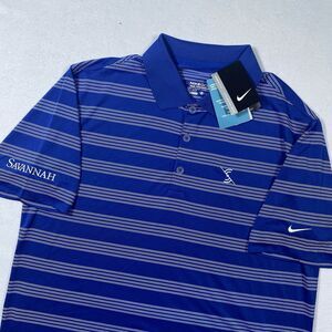 Nike Golf Tour Performance Mens Med Blue White Stripe Polo Savannah Logo Sleeve